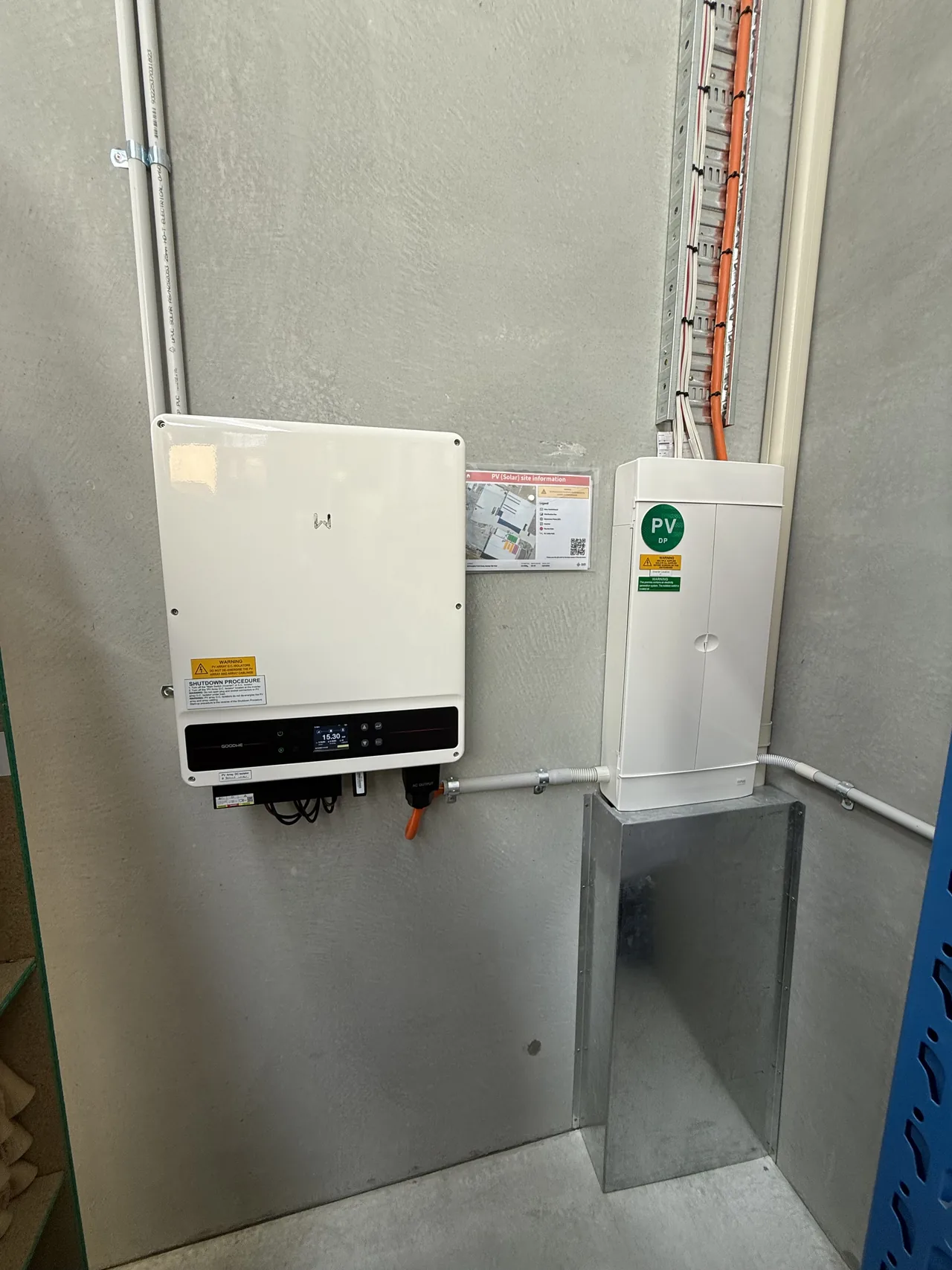 GoodWe inverter and PV isolator mounted inside the unit